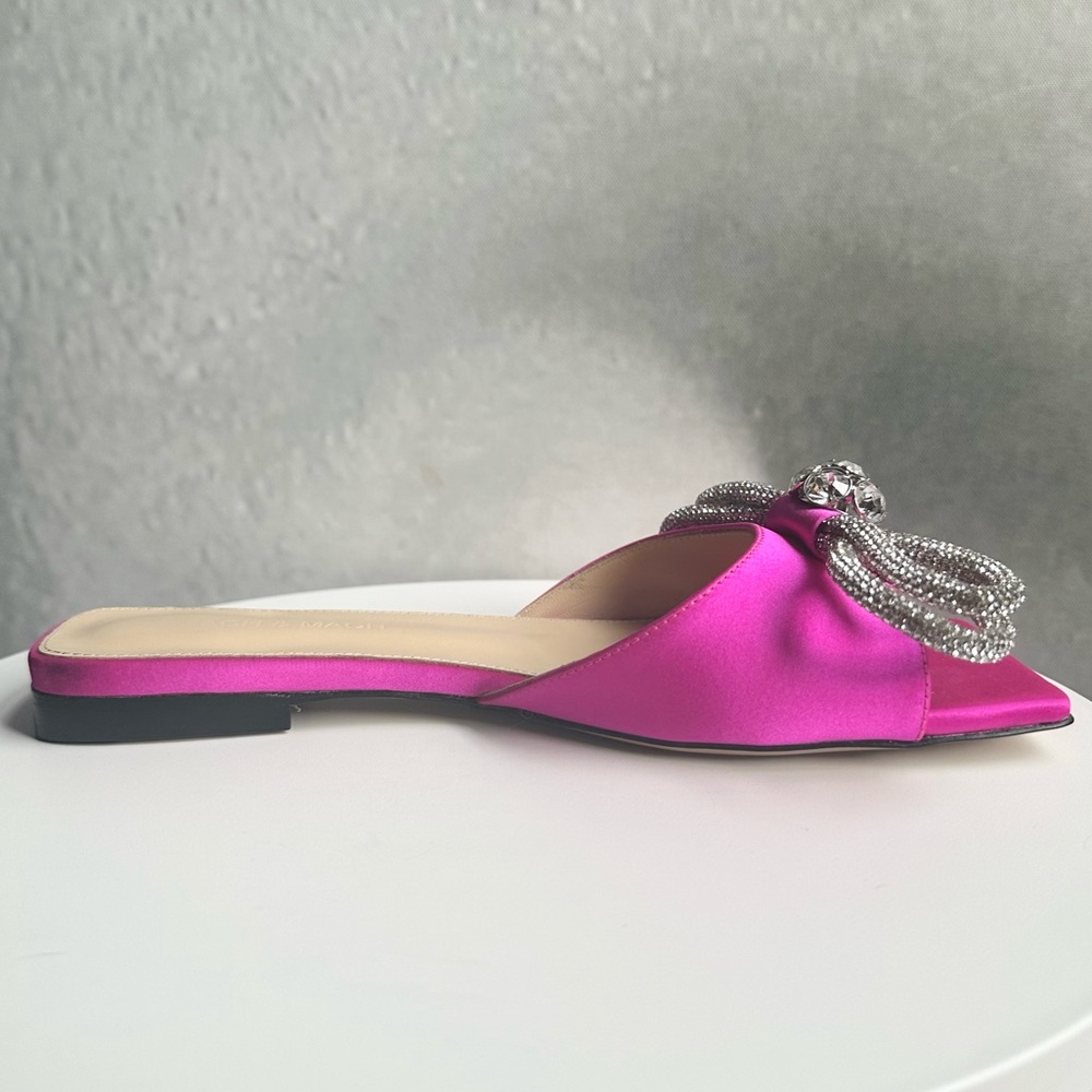 🌺 MACH & MACH🌺 Double Bow Embellished Satin Mules Size: 37.5 - Picture 9 of 15